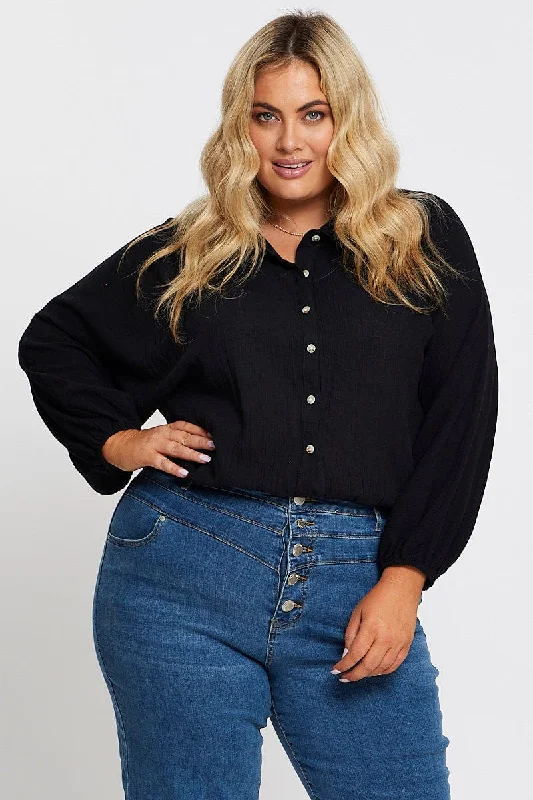 Black Textured Shirt Off Long Sleeve