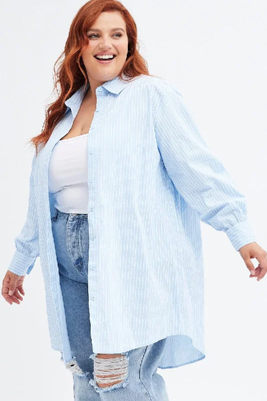 Stripe Oversized Shirt Longline Cotton