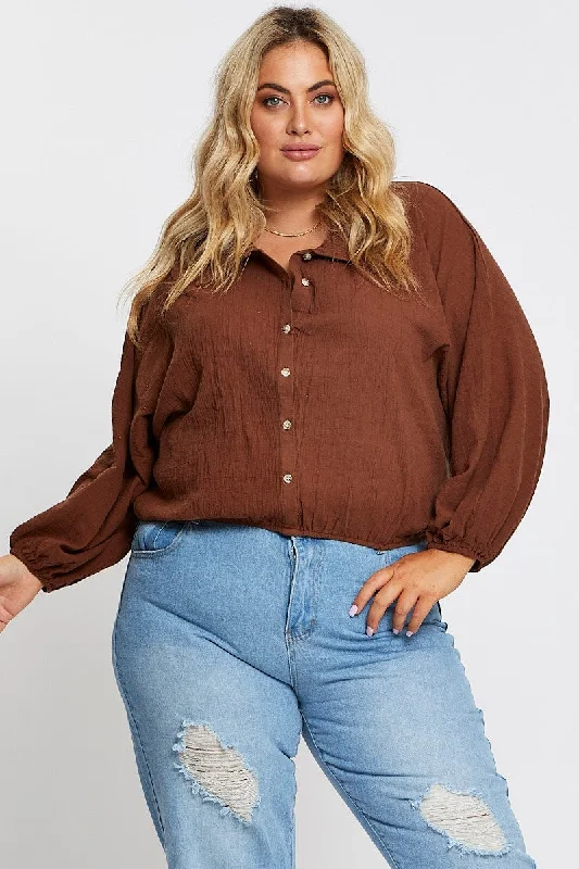 Brown Textured Shirt Off Long Sleeve