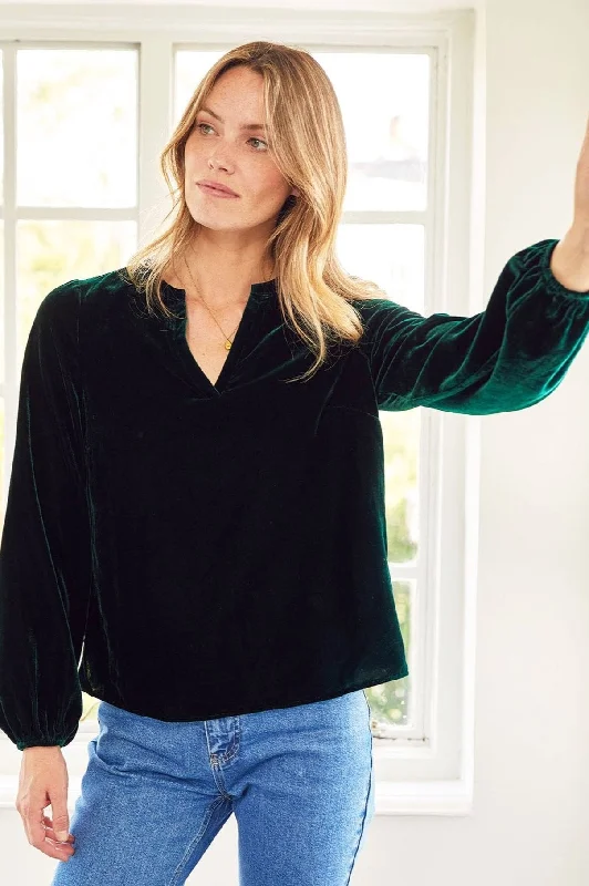 Faye Velvet Blouse | Emerald