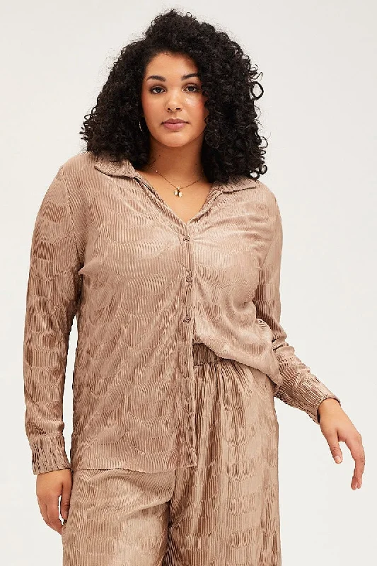 Gold Oversized Shirt Plisse Long Sleeve