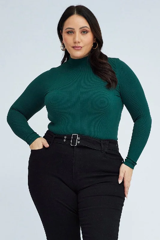 Green Top Long Sleeve High Neck Seamless