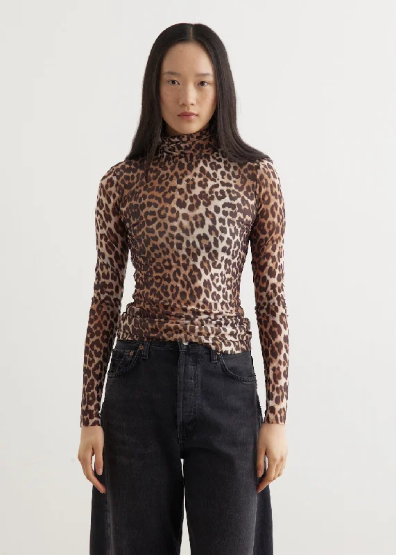 Printed Mesh Long Sleeve Rollneck