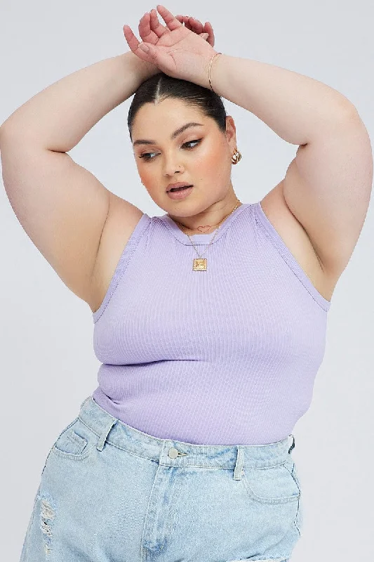 Purple Tank Top Sleeveless Crew Neck Seamless