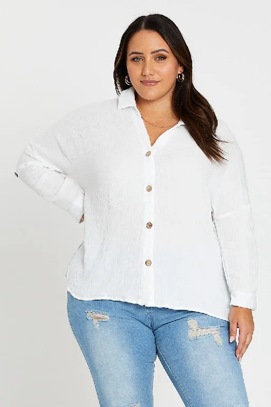 White Long Sleeve Cotton Crush Shirt