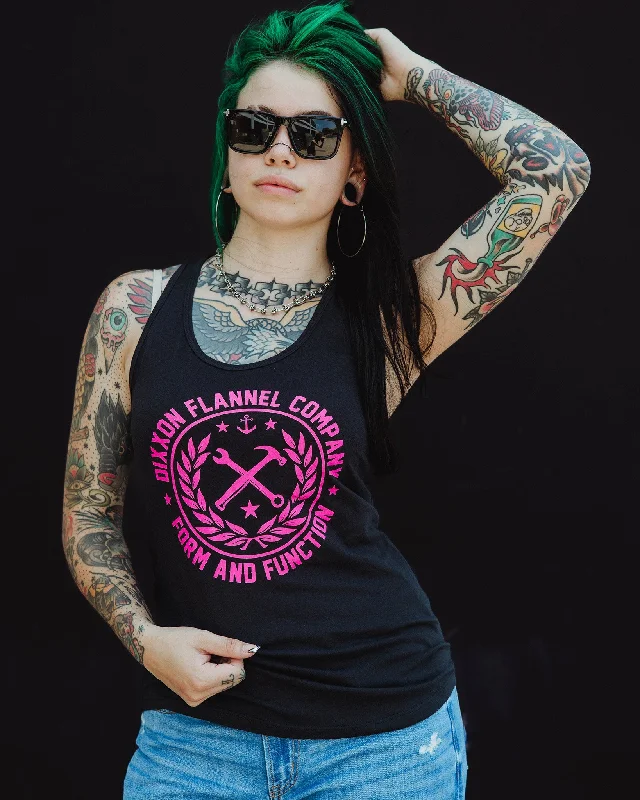 Women's Pink Classic Crest Fitted Tank - Black