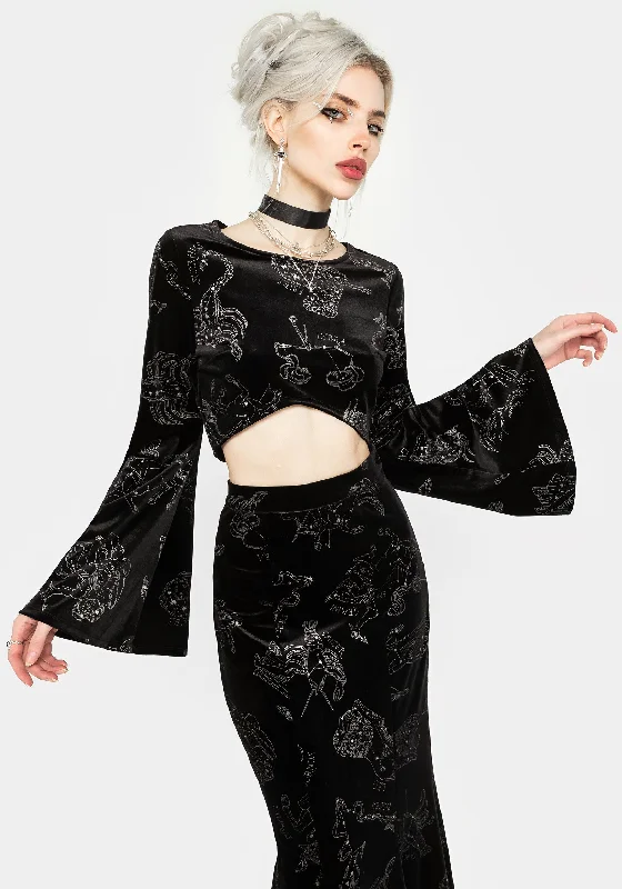 Zodiac Foil Print Flute Sleeve Crop Top