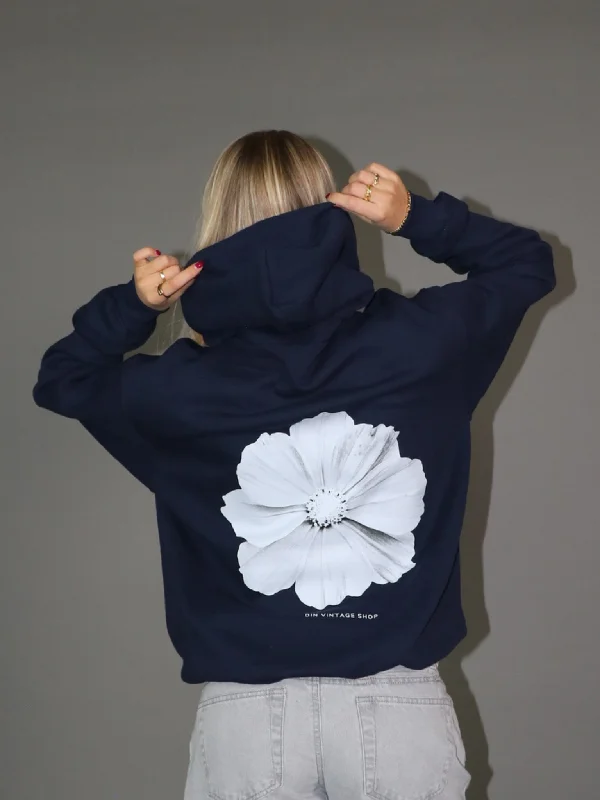 MONOCHROME FLOWER HOODIE (rygprint) - NAVY