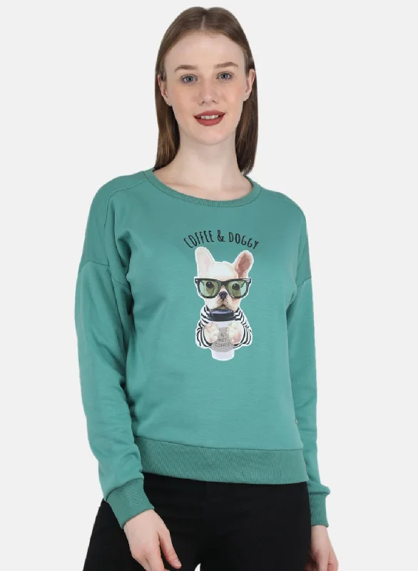 Women Green Printed Sweatshirt