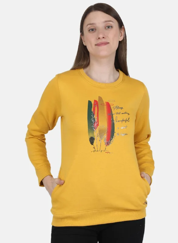 Women Mustard Printed Sweatshirt