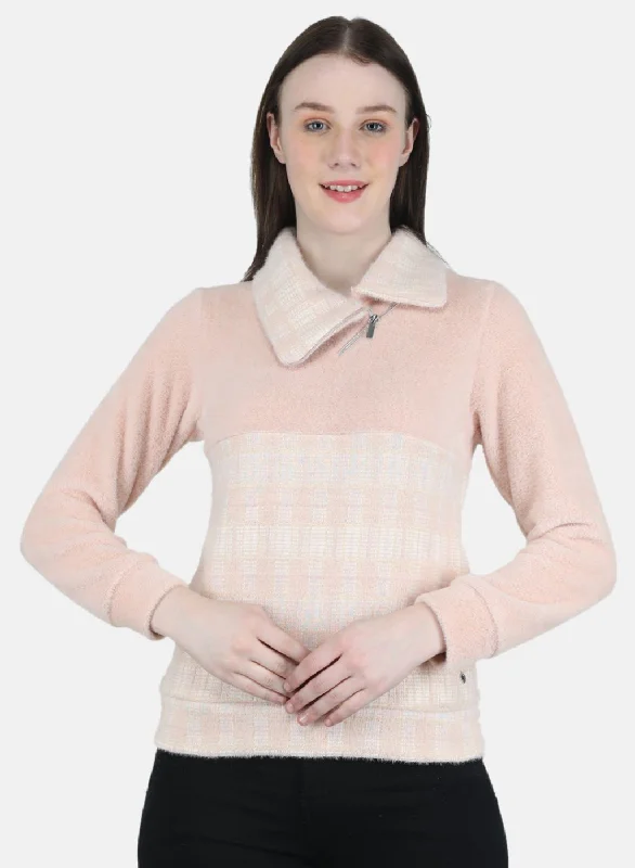 Women Pink Check Sweatshirt