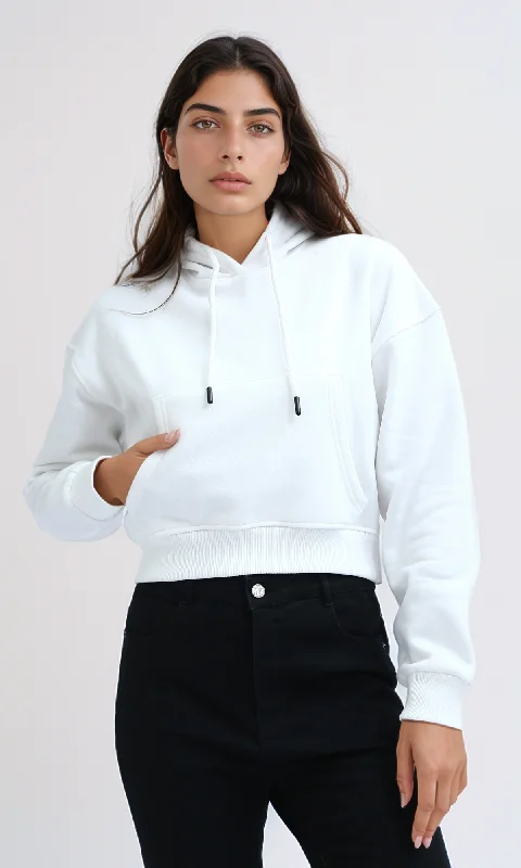 O179921 Slip On Long Sleeves Off-White Cropped Hoodie