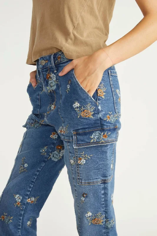 Denim Cargo Pants In Blue Mania