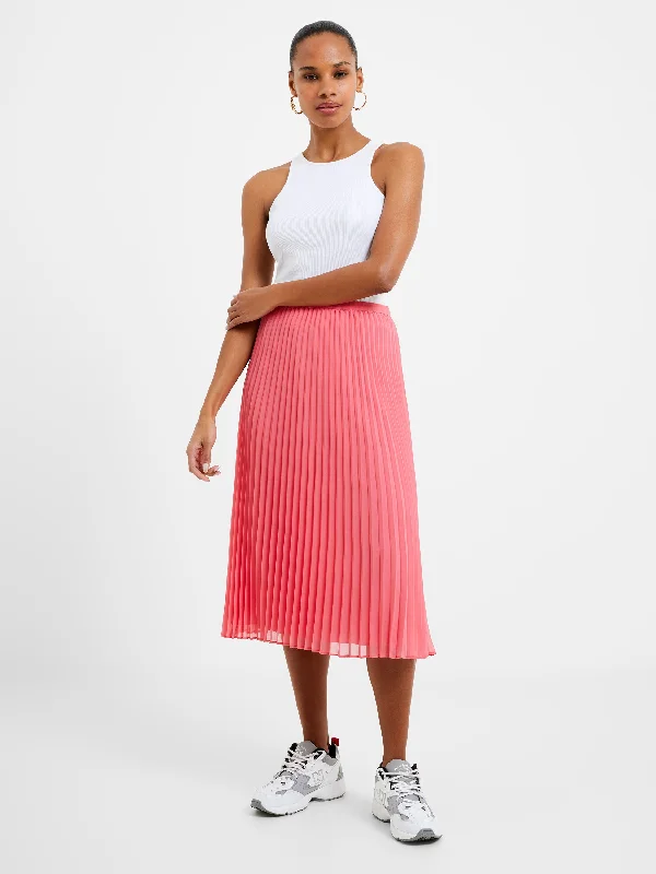 Pleated Solid Midi Skirt