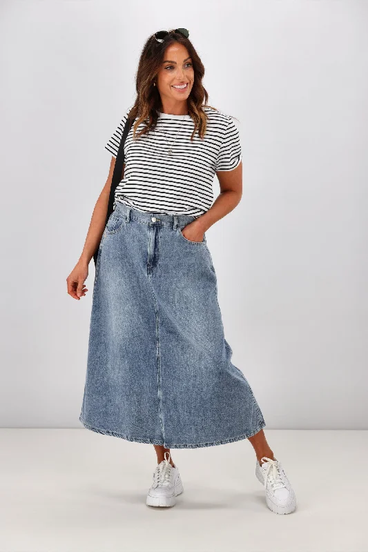 Shine On Label Hunter Fluid Denim Skirt Indigo