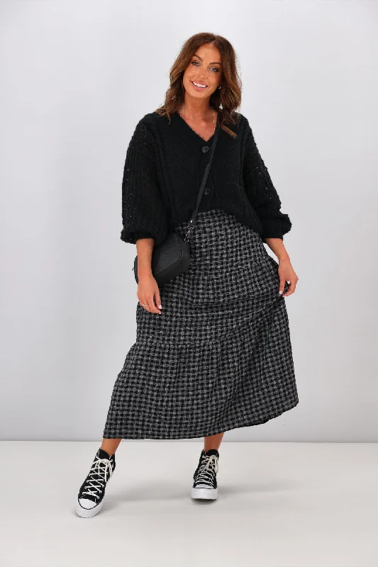 Shine On Label Louise Angle Check Tier Skirt Black