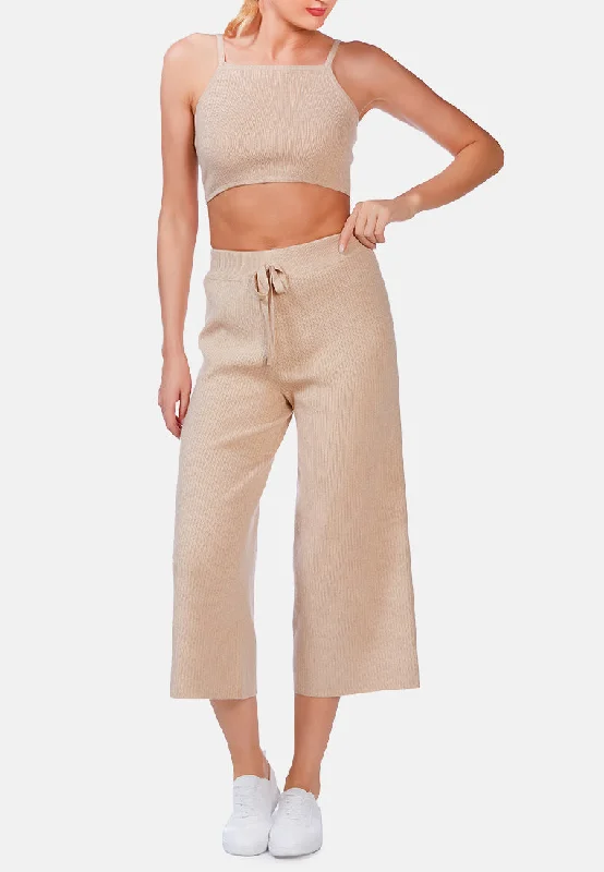 solid casual drawstring cropped pants