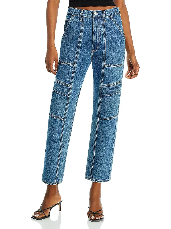 Womens High Rise Ankle Cargo Jeans