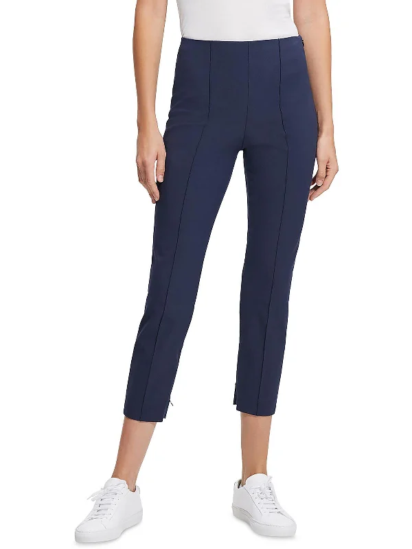 Womens Solid Pintuck Ankle Pants