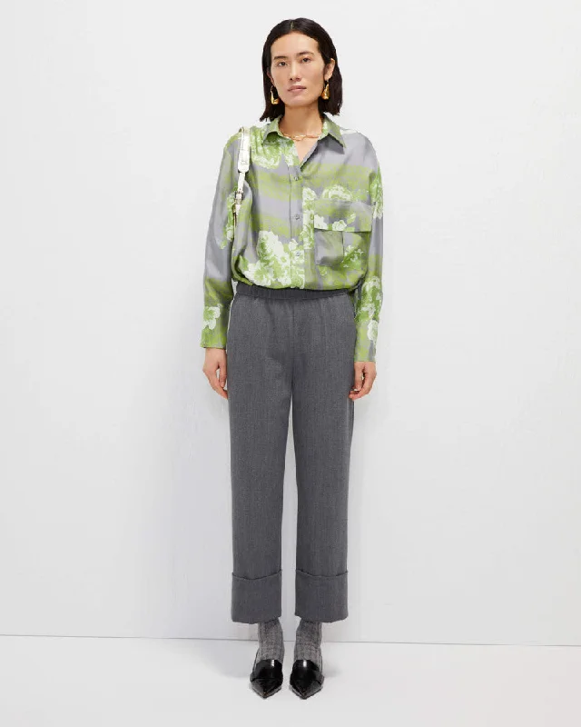 Beatrice Grey Turn Up Fabric Krip Trousers