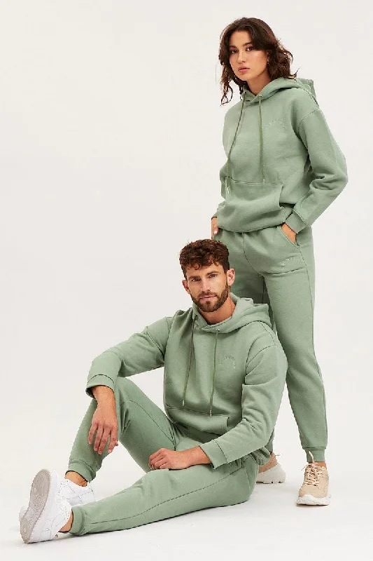 Green Track Pants High Rise Unisex