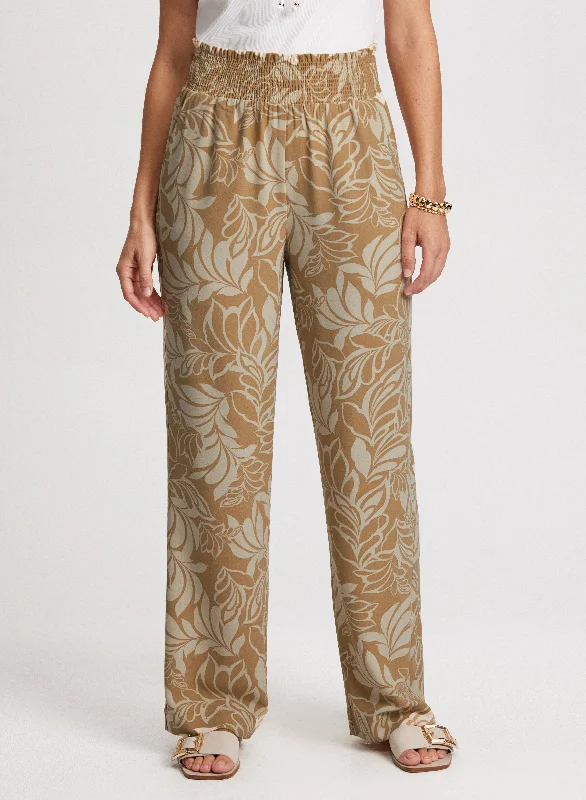 Leaf Print Wide Leg Pants